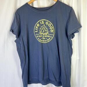 Life is Good Women S/S Crusher Lite Tee Smell The Campfire Blue XL EUC